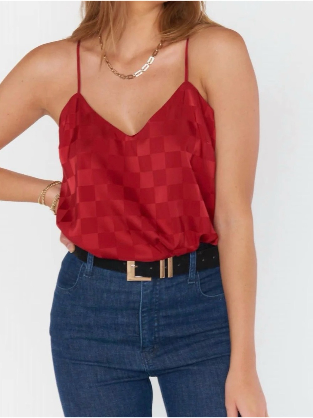 Show Me Your MuMu Red Checker Satin Cami